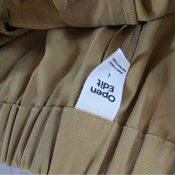 OPEN EDIT Twill Wide Leg Trousers In Olive Ecru NWT Sz L - Picture 3 of 5